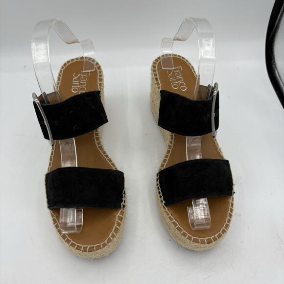 Franco Sarto Shoes Sandals Womens Size 8.5 Coastal Black Tan Wedge Espadrille - Picture 4 of 12